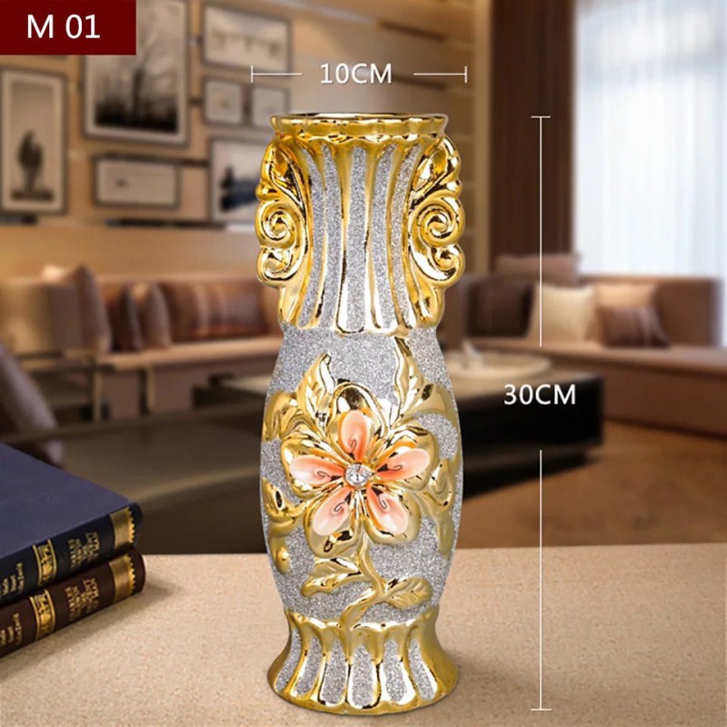 European Gold Plated Frost Porcelain Vase Vintage Advanced Ceramic Flower Vase  image 4