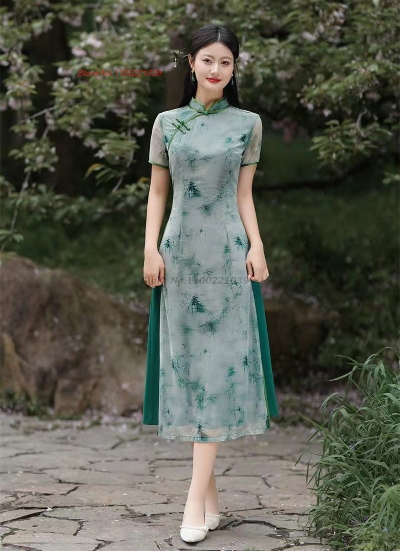 2024 chinese improved qipao national flower print vietnam ao dai dress traditio image 3