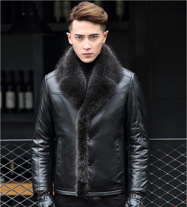 Winter raccoon Fur Leather Jacket Men Size 6XL Suede Leather Jackets Real Fur T image 2