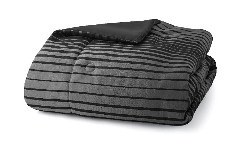 Mainstays Midnight 7-Piece Black Striped Woven Comforter Set, Full/Queen image 3