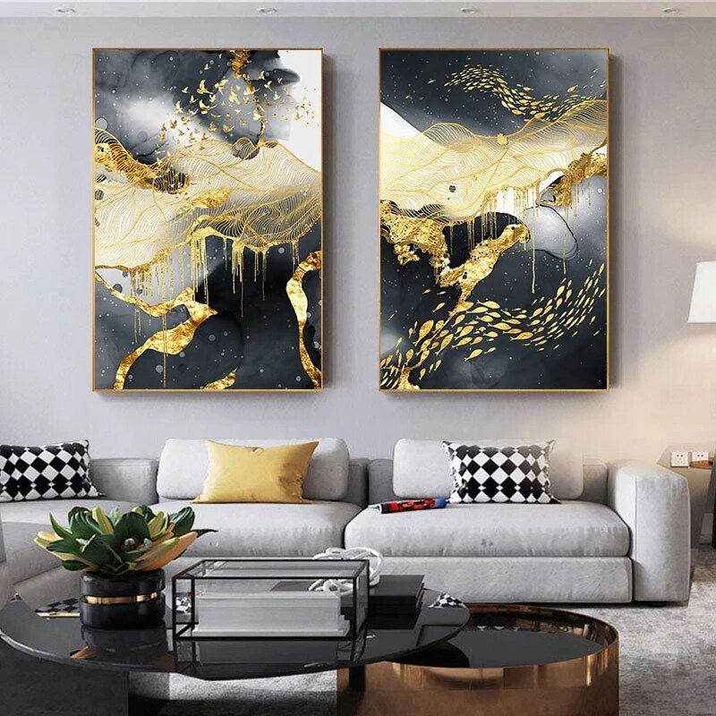 Abstract Classic Poster Canvas Art Painting Golden Marble Luxury Picture Home D image 7