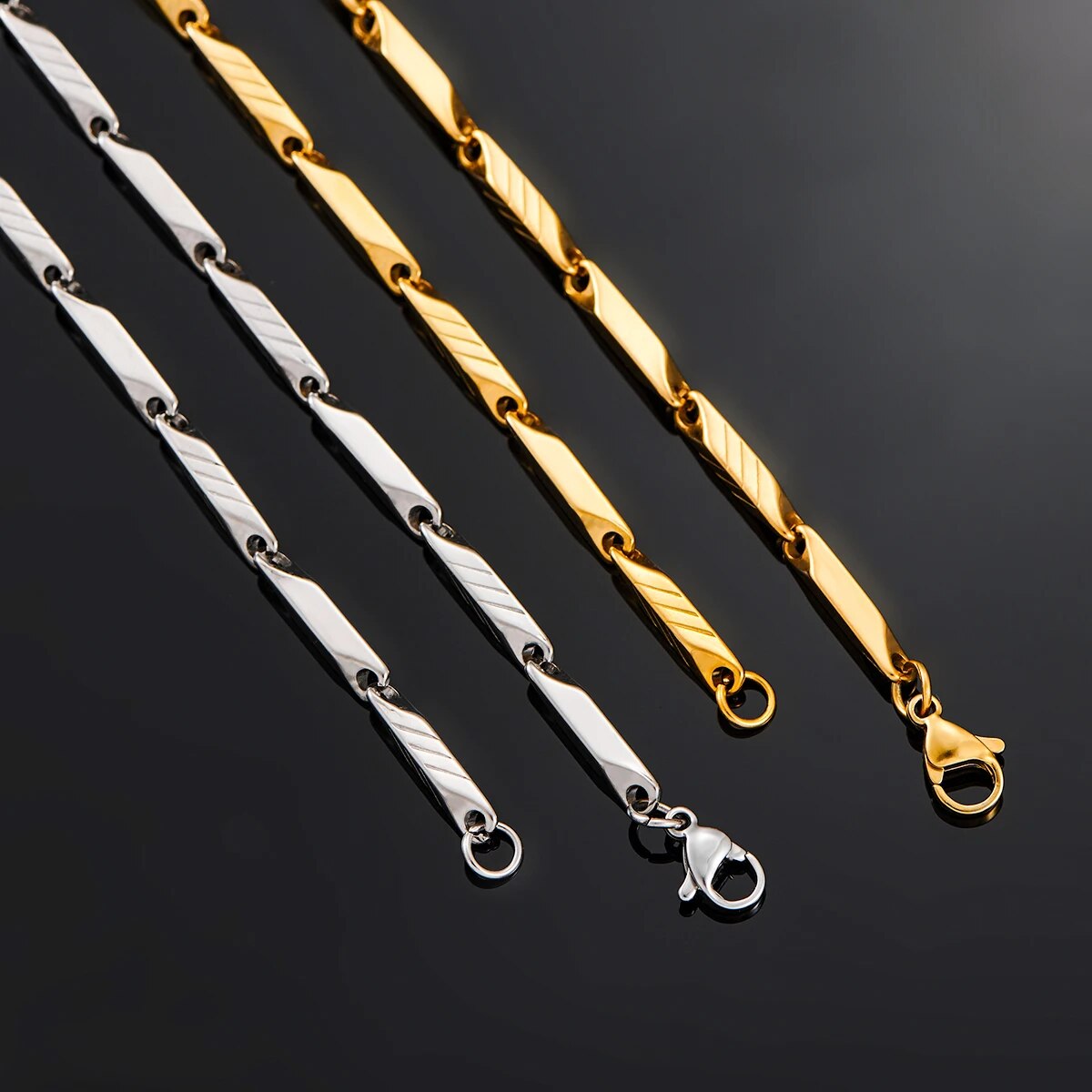 1 Piece 3mm Thickness Gold and Silver Color Military Bamboo Necklace Stainless image 5