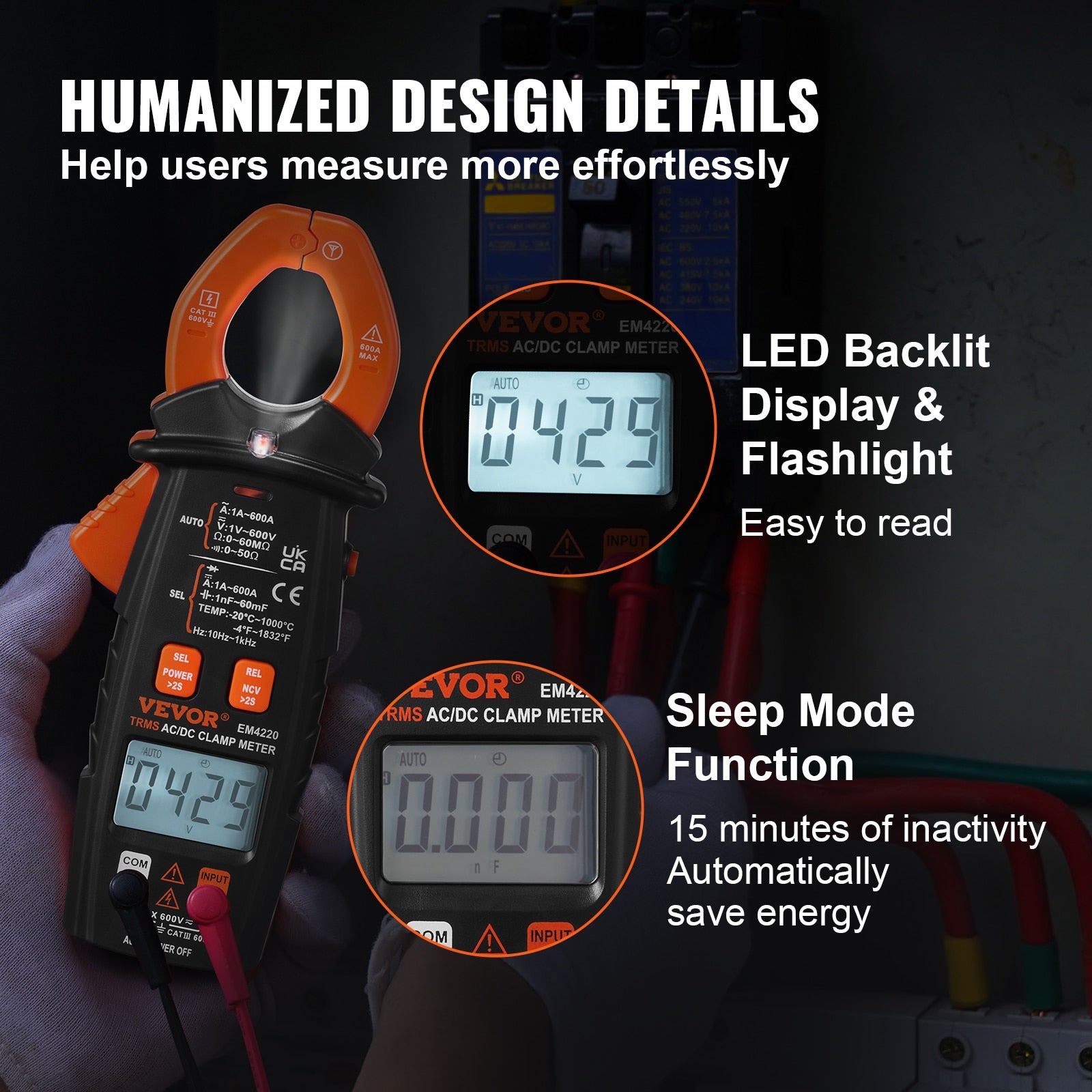VEVOR Digital Clamp Meter T-RMS 600A/1000A Clamp Multimeter Tester AC/DC Curren image 8