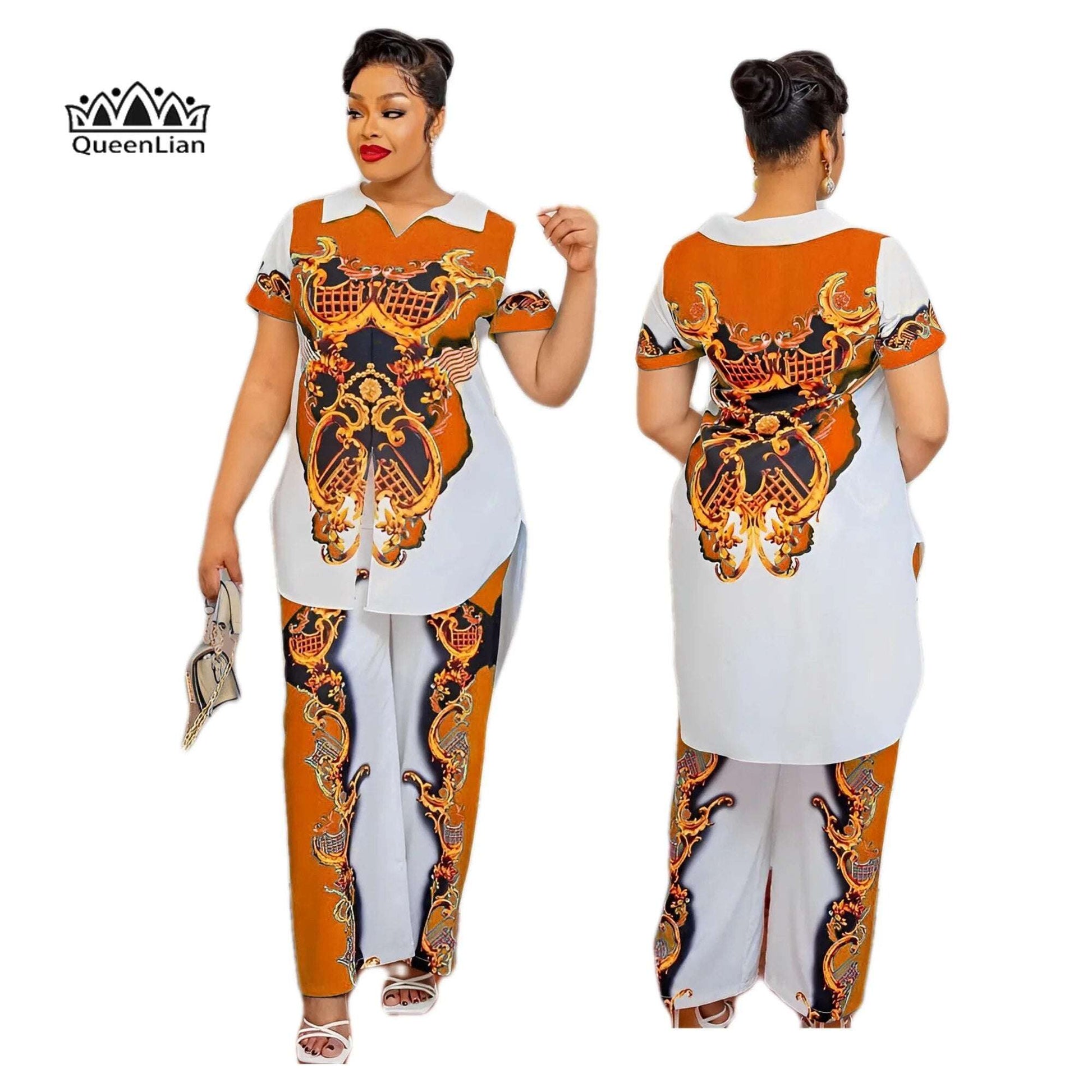 New Fashion Casual Suit African longTop Women's Print Pullover Chiffon Shirt Pe image 7