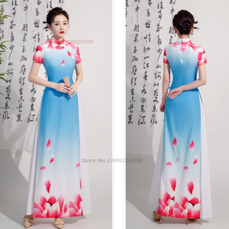 2024 vietnam aodai dress traditional chinese improved qipao national flower pri image 4
