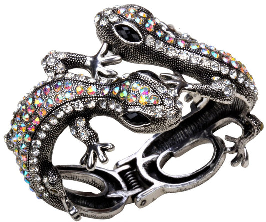 YACQ Gecko Bangle Bracelet Antique Gold Silver Color Animal Bling Crystal image 0