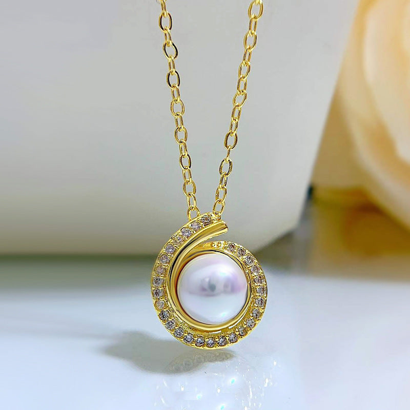 S925 Silver Necklace Pearl Necklace K Gold 8mm Tahitian Black Pendant High end image 4