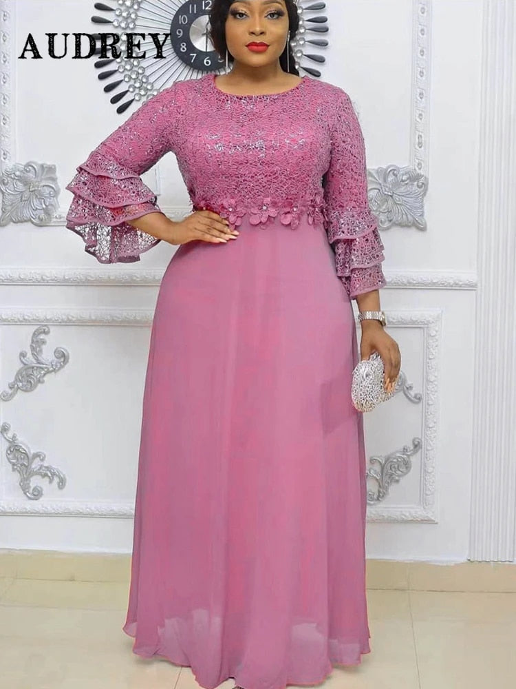 Plus Size African Party Dresses for Women 2023 New Fashion Dashiki Ankara Lace image 4