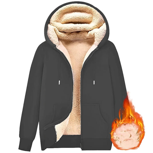 Trendy Sweatshirt Coat Front Pockets Warm Zipper Lamb Wool Jacket  Men and Woma image 0