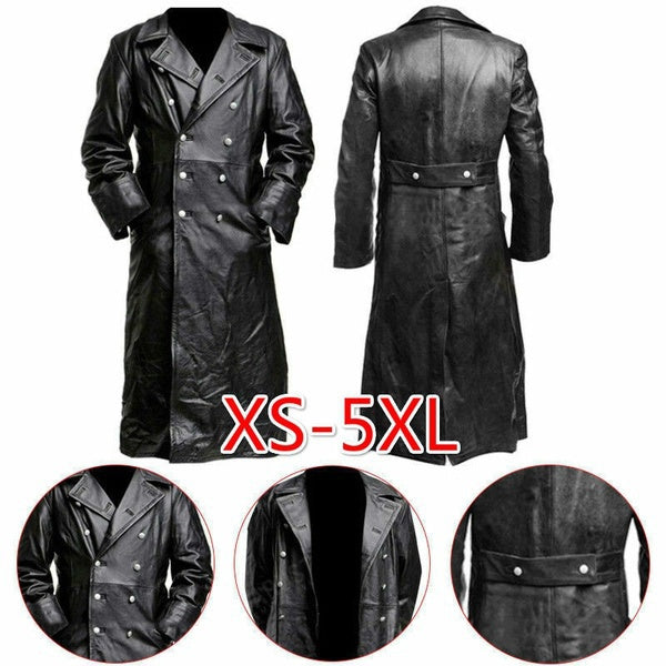 MEN'S GERMAN CLASSIC WW2 MILITARY UNIFORM OFFICER BLACK  LEATHER TRENCH COAT image 0