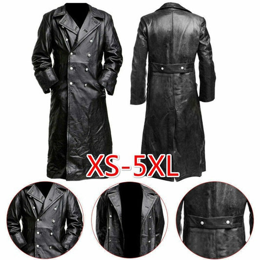 MEN'S GERMAN CLASSIC WW2 MILITARY UNIFORM OFFICER BLACK  LEATHER TRENCH COAT image 0