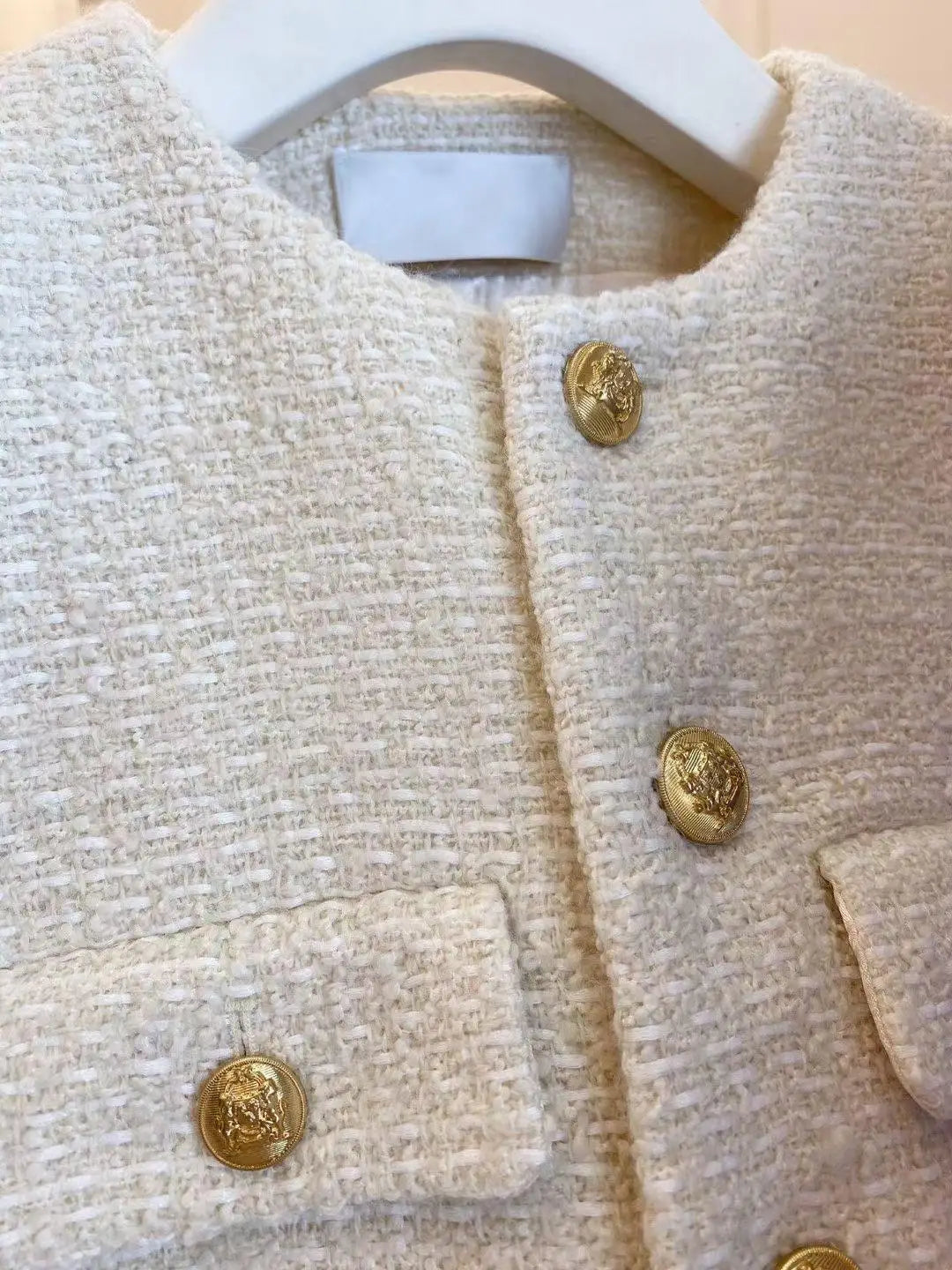 French Wool Tweed Coat Fashion High-end Gold Button Short Slim Temperament Spri image 6