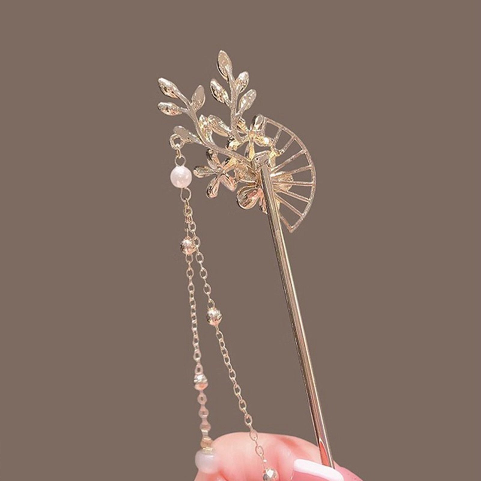 Classic Hair Stick Peach-blossomhair Chopsticks Gold Plated Prong Updo Chignon image 3