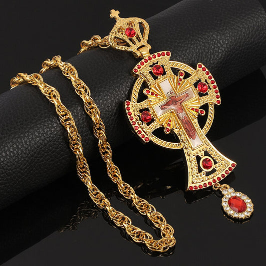 Cross Pectoral Christian Church Golden Long Chain Necklace 120 cm Priest image 0