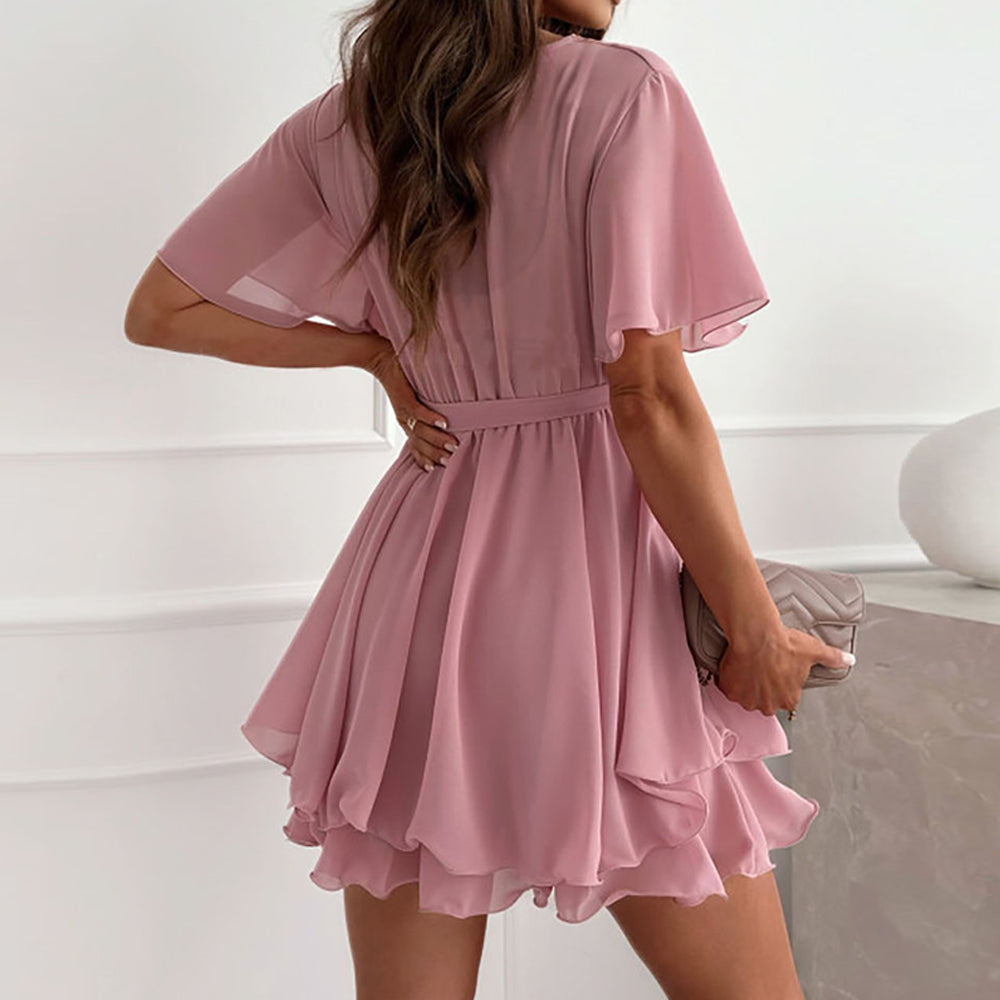 Chiffon White Women Dress for 2024 Summer Short Sleeve Slim Fit Fashion Korean  image 0