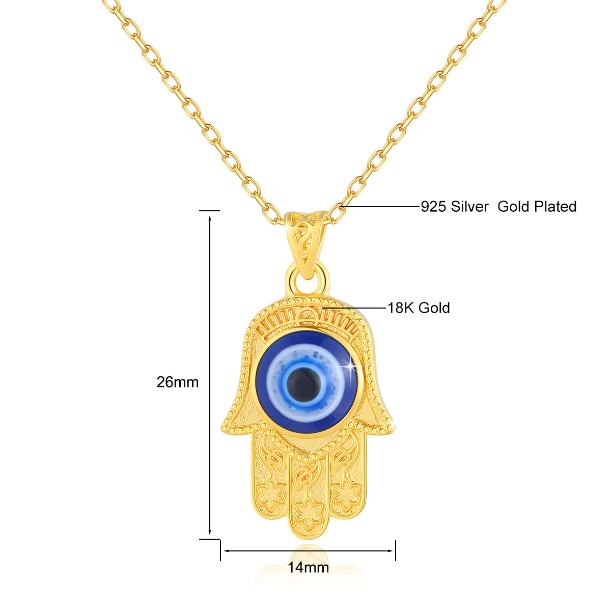 Szjinao 100% 18k Real Gold Evil Eye Necklace Hand Luxury Design With K Gold Cer image 2