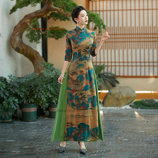 2024 vietnam traditional dress aodai improved cheongsam dress national flower p image 0