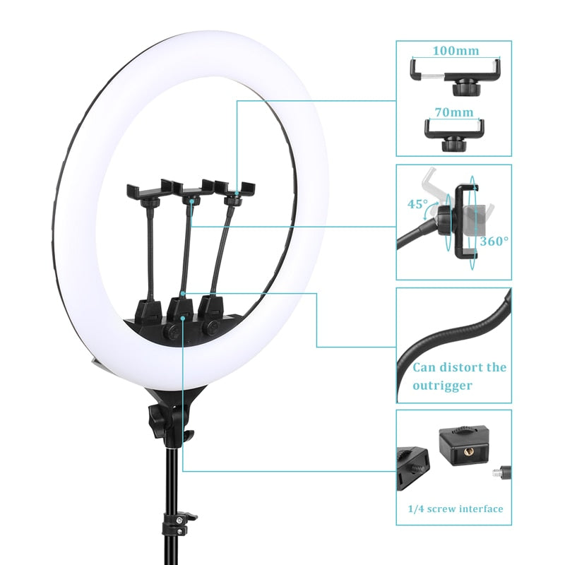 22" LED Light Rings 3200-6500K Color Temperature 0-100% Brightness With 2M Powe image 2