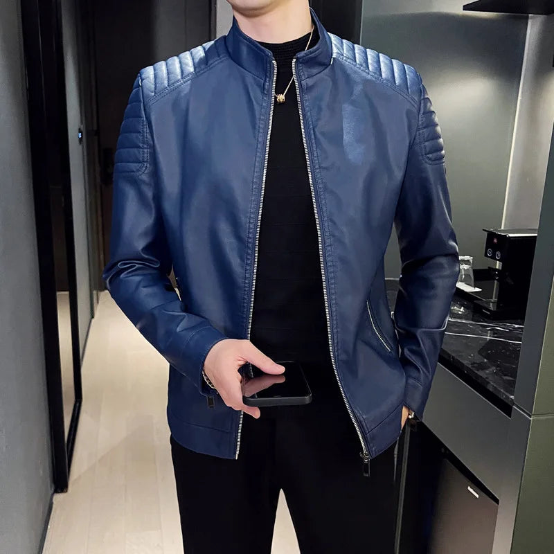 Motorcycle PU Leather Jacket Men Winter Leahter Jacket Male Stand Collar Casual image 1