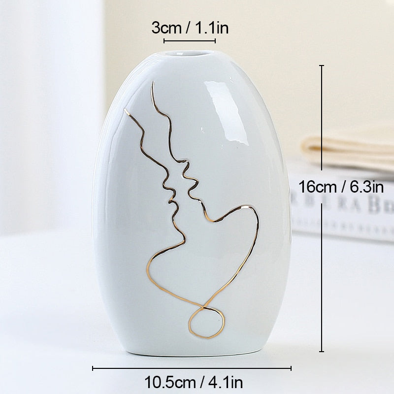 Modern Ceramic Vase Simplicity Abstract Gold Painted Vases Flower Arrangement A image 0
