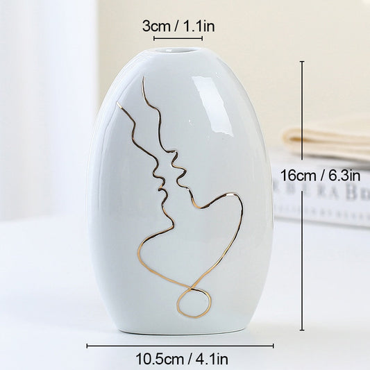 Modern Ceramic Vase Simplicity Abstract Gold Painted Vases Flower Arrangement A image 0