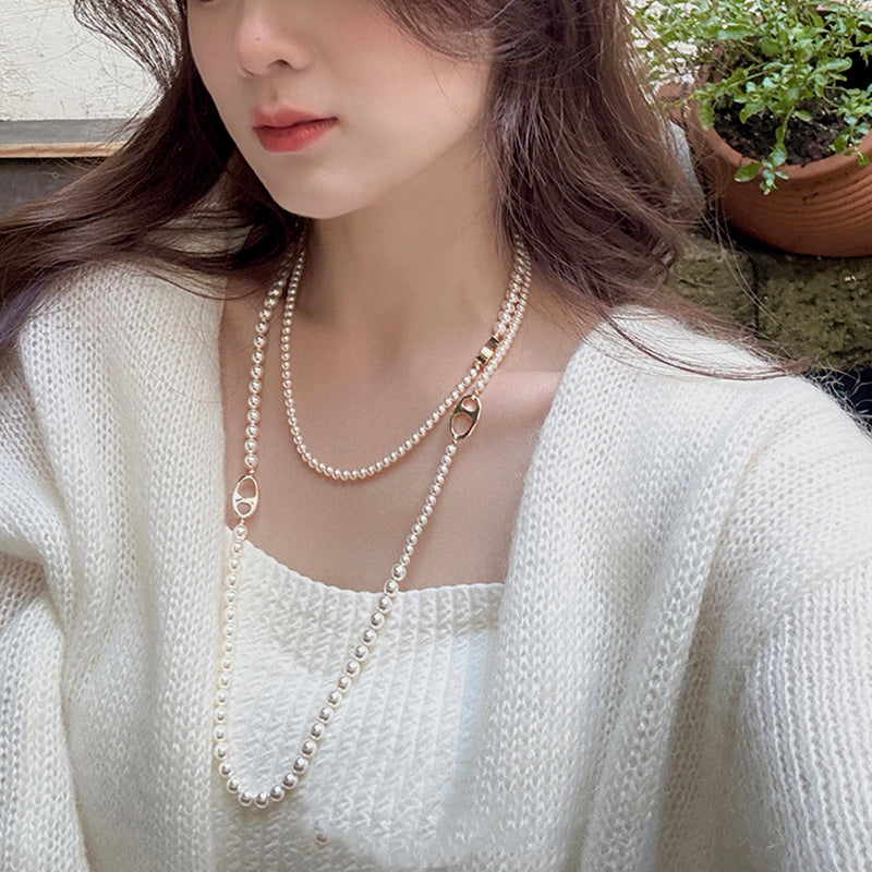 Golden pig nose freshwater pearl white pearl necklace k gold necklaces for wome image 2