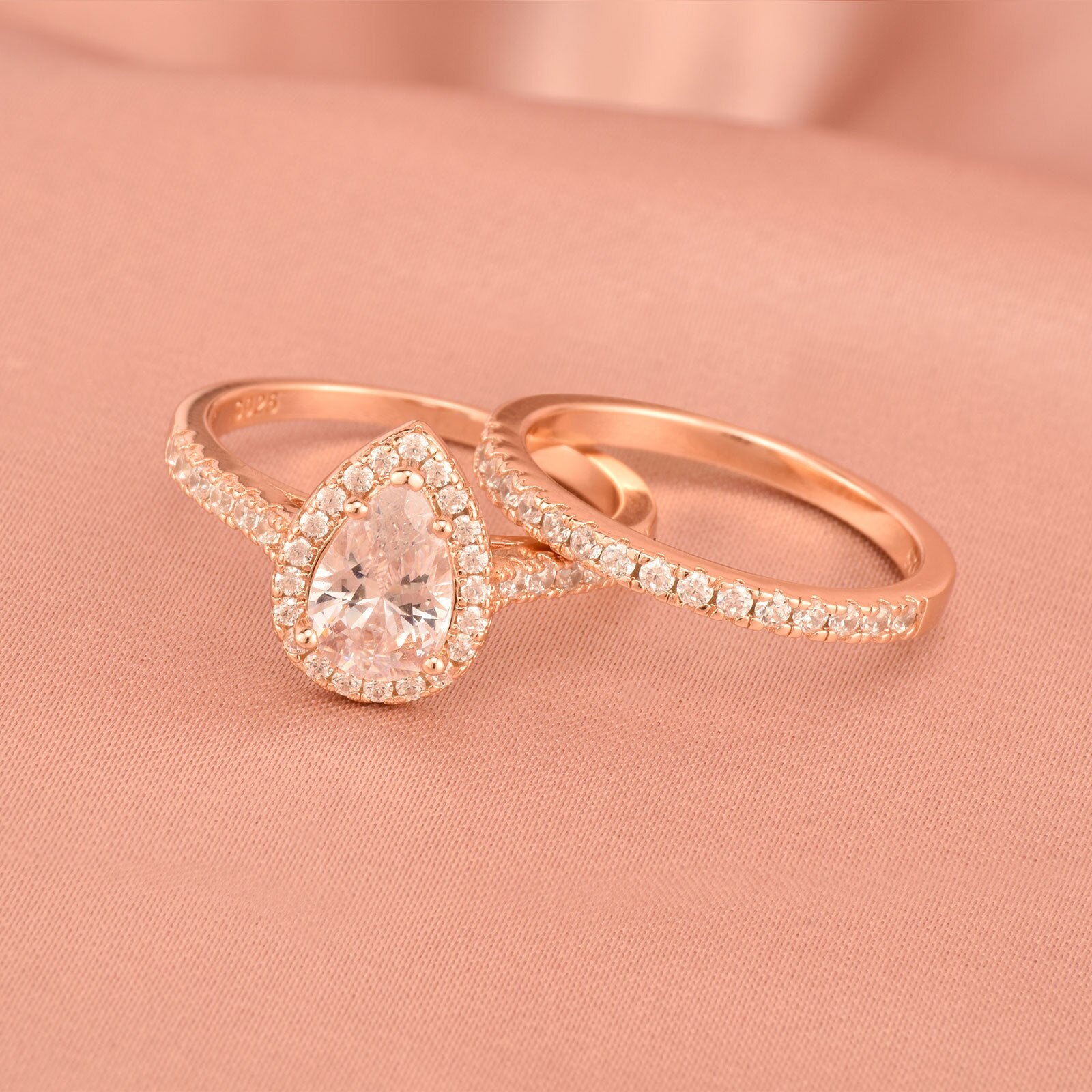Newshe 2 Pieces Yellow Rose Gold Wedding Set Solid 925 Sterling Silver 3Ct image 5