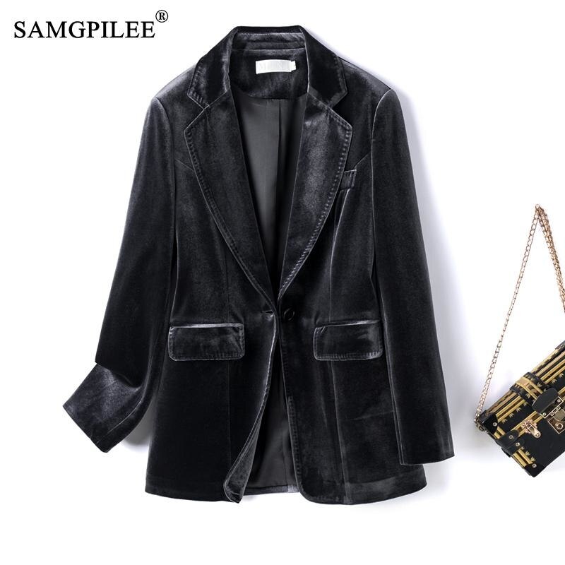 Jacket For Women 2022 Spring And Autumn New One Button Gold Velvet Pocket image 3