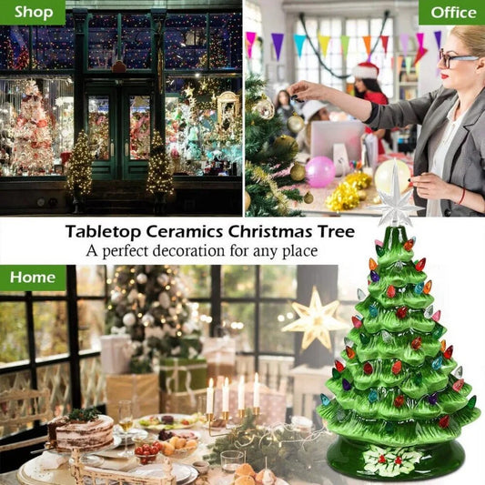 New 15 Inch Large Ceramic Christmas Tree Plug in Tabletop Artificial Green Chri image 0