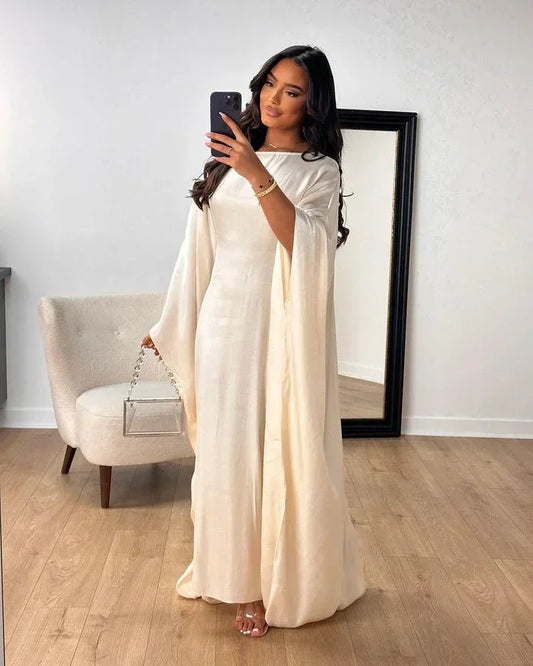 Fashion Glossy Gauze Muslim Kimono Abaya O-neck Maxi Robe Women 2024 Spring Sum image 0