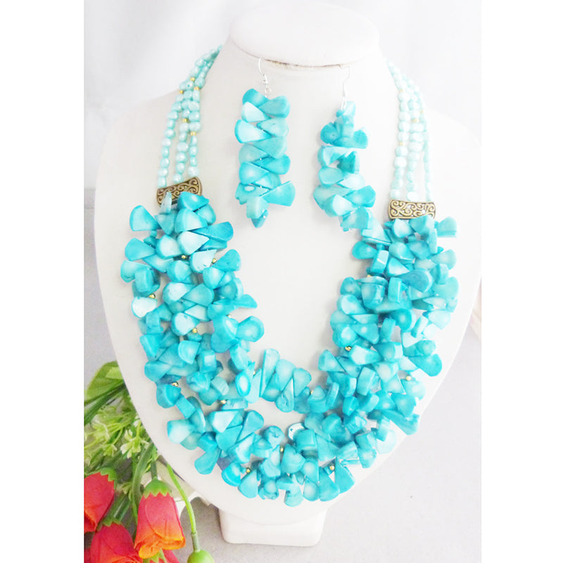 Blue Nigerian Fashion Wedding/Party Jewelry Set 2021 Classic African Costume Co image 0