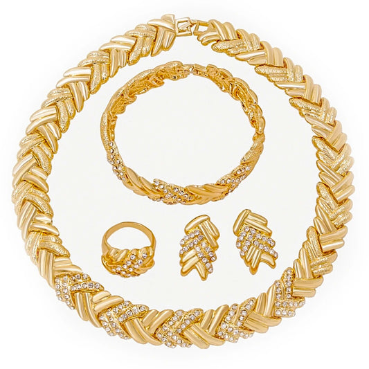 Jewelry Set for Women Bridal Dubai Gold Color Crystal Necklace Bracelet Nigeria image 0