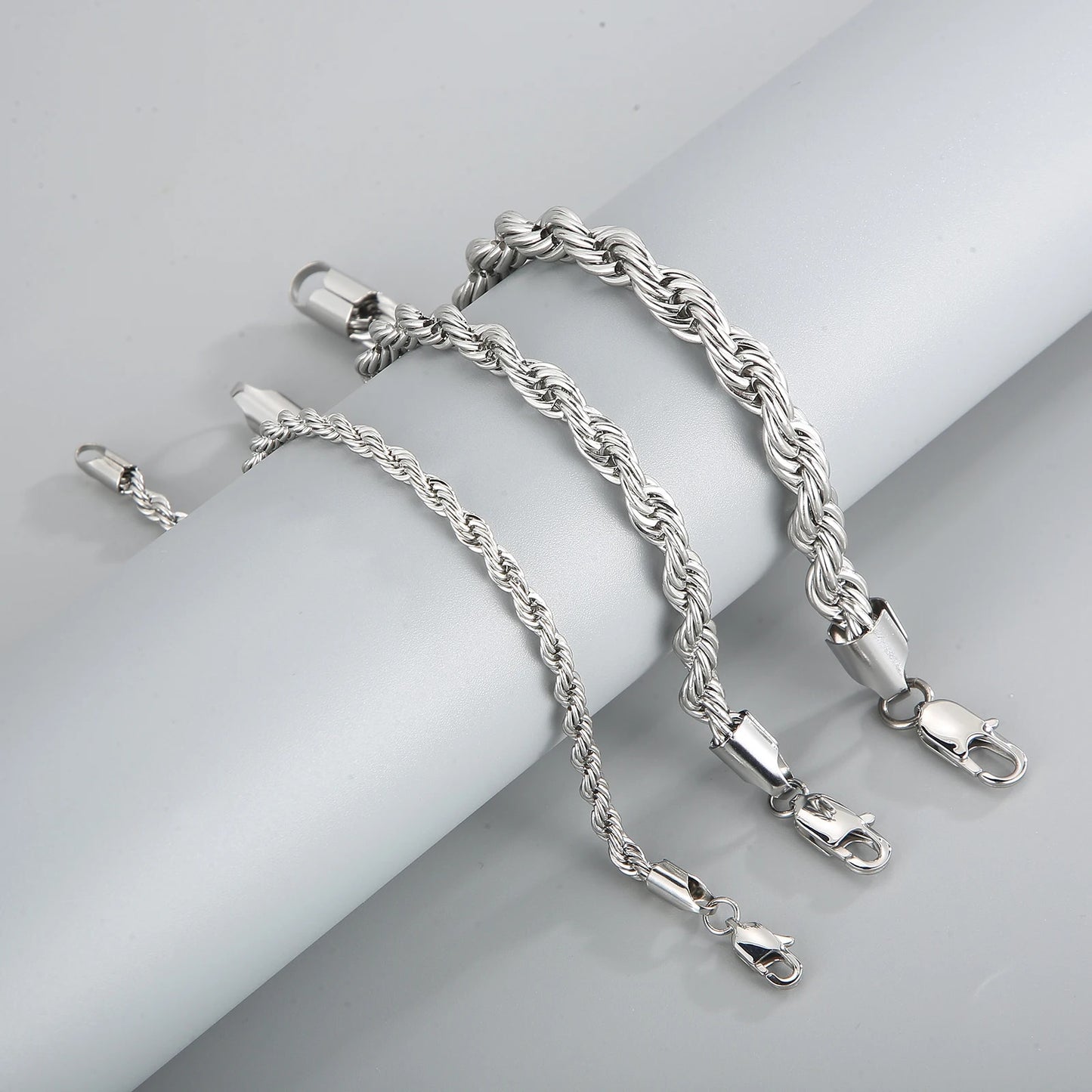 4/6/8mm Stainless Steel Bracelets For Men Women Gold Color Twisted Rope Link Ch image 9