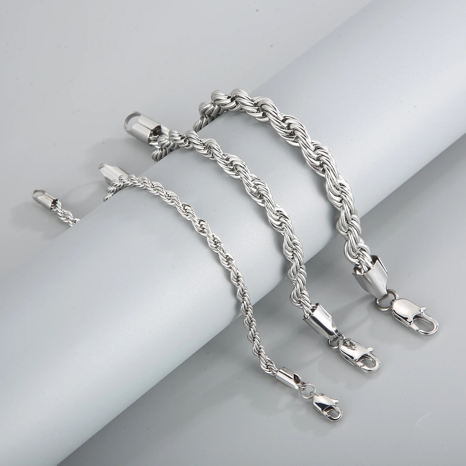 4/6/8mm Stainless Steel Bracelets For Men Women Gold Color Twisted Rope Link Ch image 9