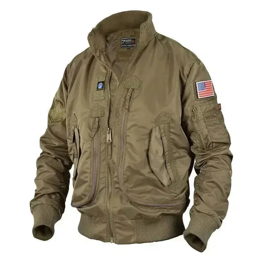 Men Tactical unload Jackets Big Pocket Pilot Baseball MA-1 Coat ArmyGreen WorkJ image 0