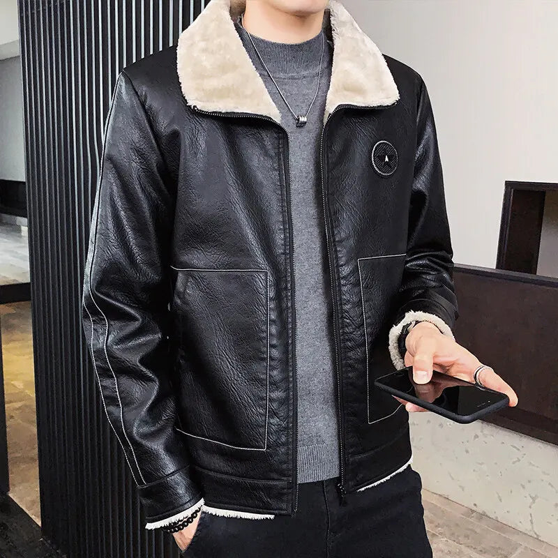 Winter Bomber Jackets Leather and Fur collar Jackets And Coats male New Fashion image 1