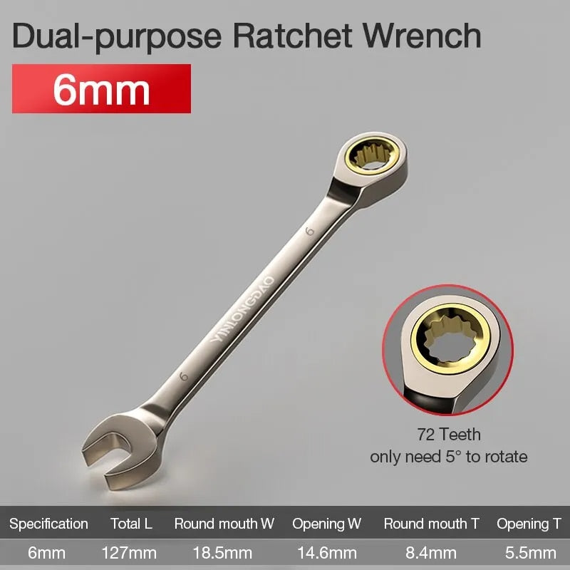 1Pc Key Wrench Flexible Golden Ratchet Wrenches Torque Universal Spanners for C image 8