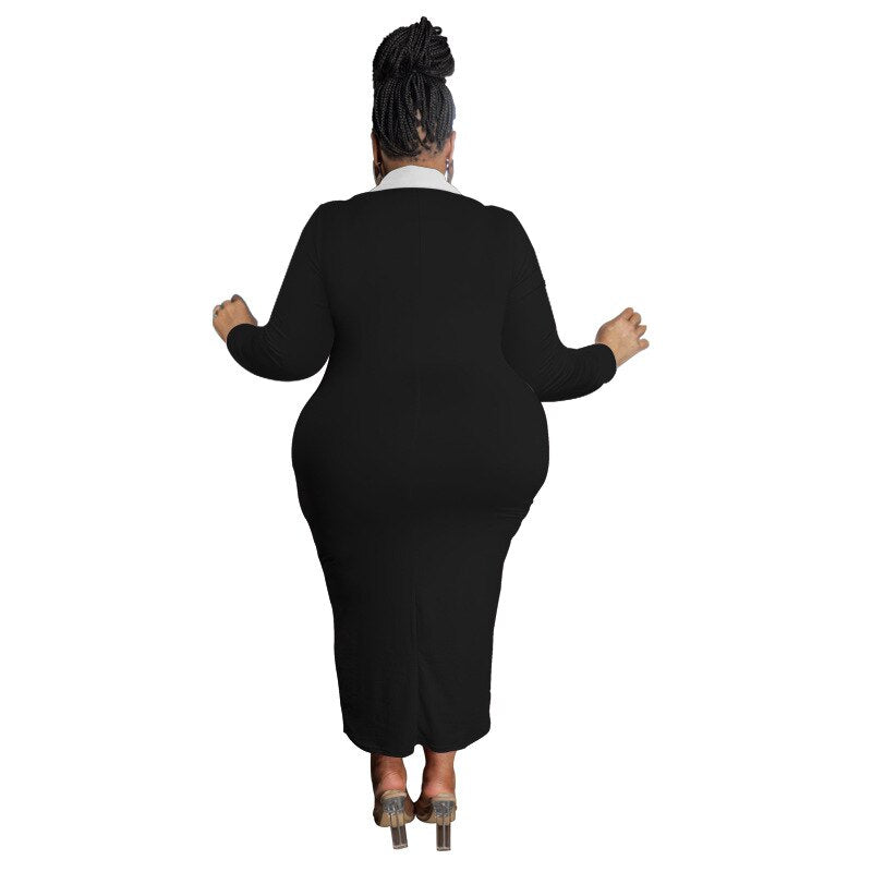 Patchwork Plus Size Dresses African Casual Women's Long Sleeve Bodycon Clubwear  image 3
