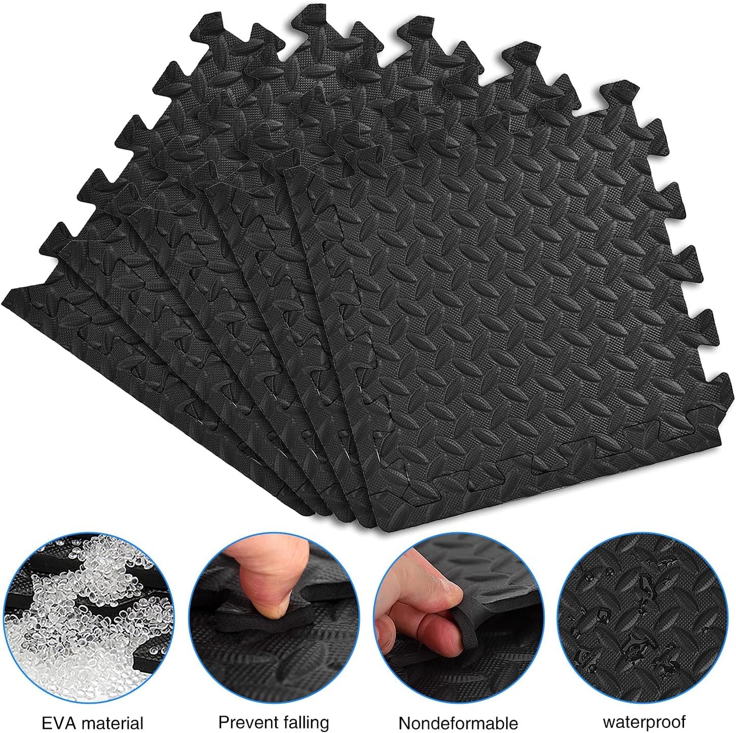 0.9cm EVA Soft Non-Toxic Waterproof Foam Mat Black Puzzle Play Floor Mats for K image 1