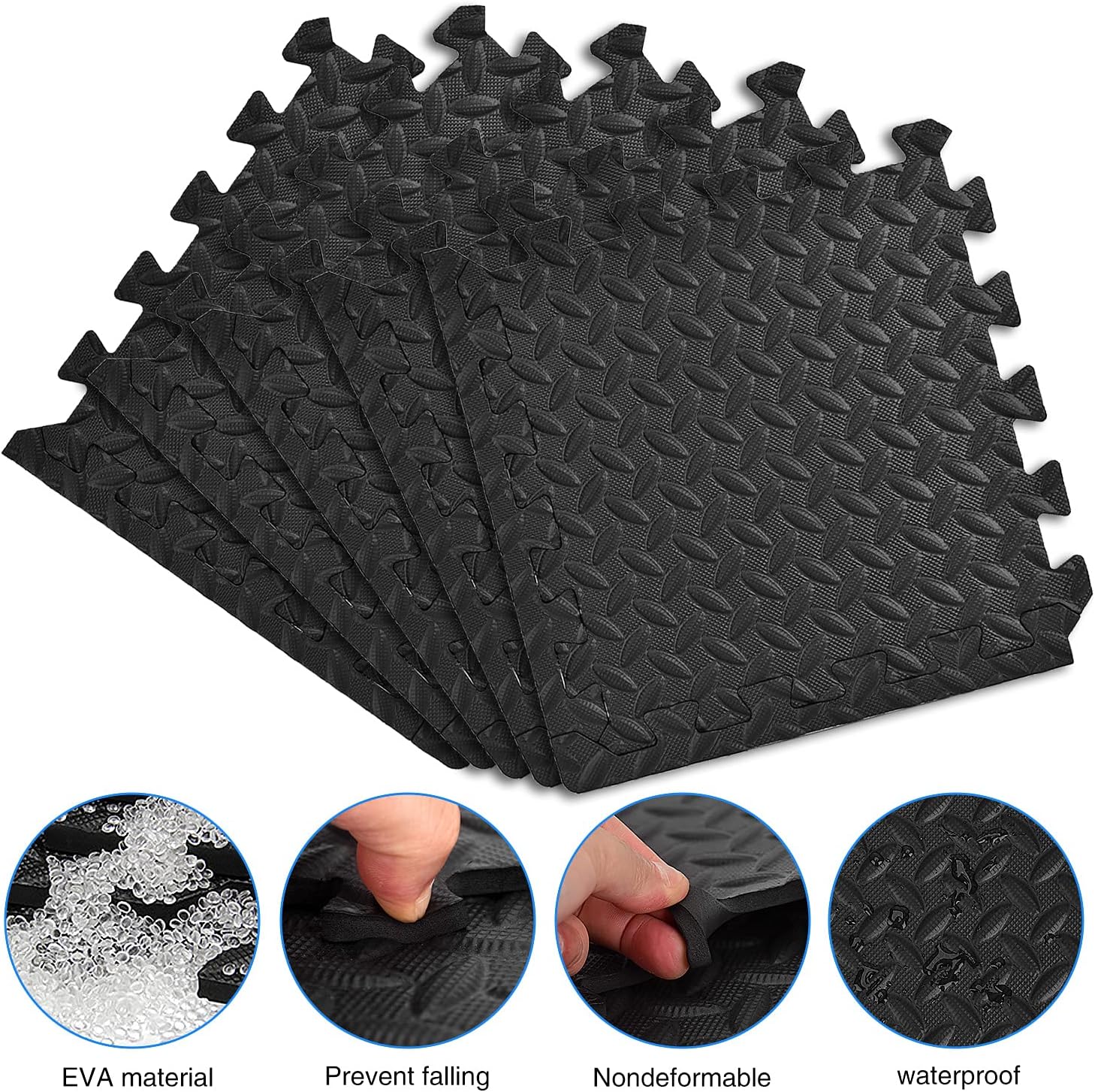 0.9cm EVA Soft Non-Toxic Waterproof Foam Mat Black Puzzle Play Floor Mats for K image 1