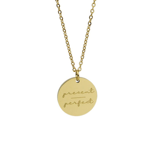 Simple Disc Pendant Necklace Stainless Steel Gold Plated Faith Over Fear image 0