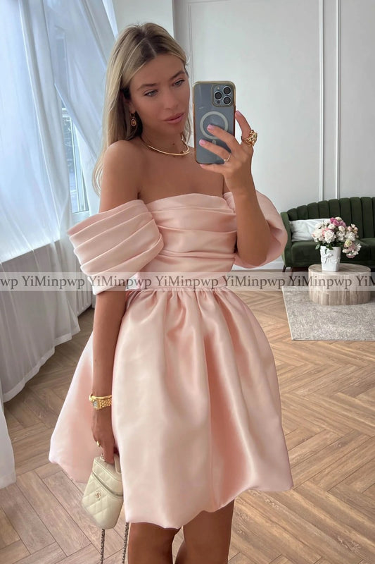 Off Shoulder Homecoming Dresses 2024 Strapless A Line Short Pleats Prom Birthda image 0