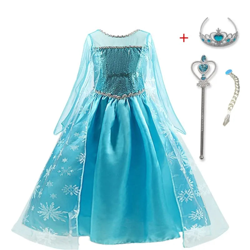Girls Snow Queen Elsa Kids Costumes For Girl 2024 Carnival Party Prom Gown Robe image 8
