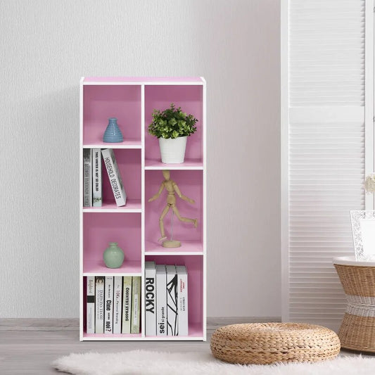 Furinno 11048 7-Cube Reversible Open Shelf book shelf furniture , White/Pink image 0