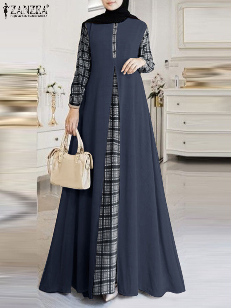 ZANZEA Women Patchwork Muslim Dress Fashion Abaya Robe Femme IsIamic Vestidos K image 0