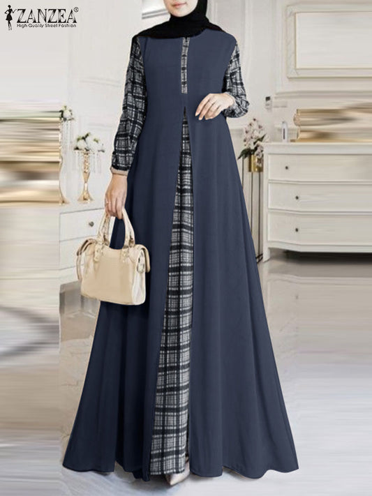 ZANZEA Women Patchwork Muslim Dress Fashion Abaya Robe Femme IsIamic Vestidos K image 0