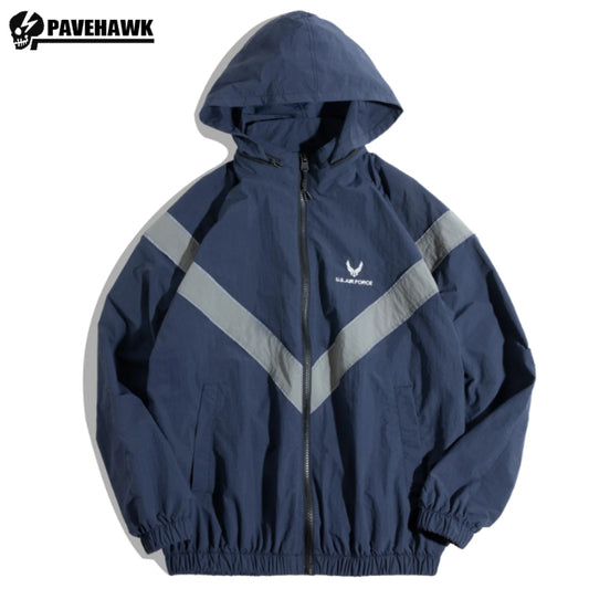 Mens Pilot Training Jacket Reflective Embroidered Hooded Cargo Top Thin Quick D image 0