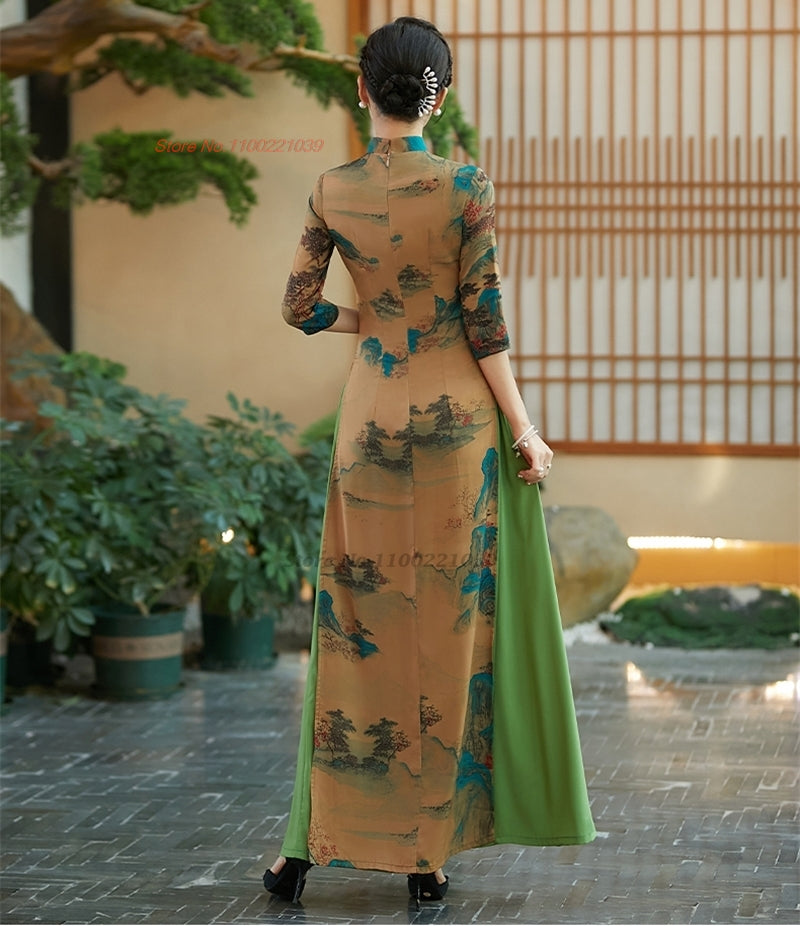 2024 vietnam traditional dress aodai improved cheongsam dress national flower p image 3
