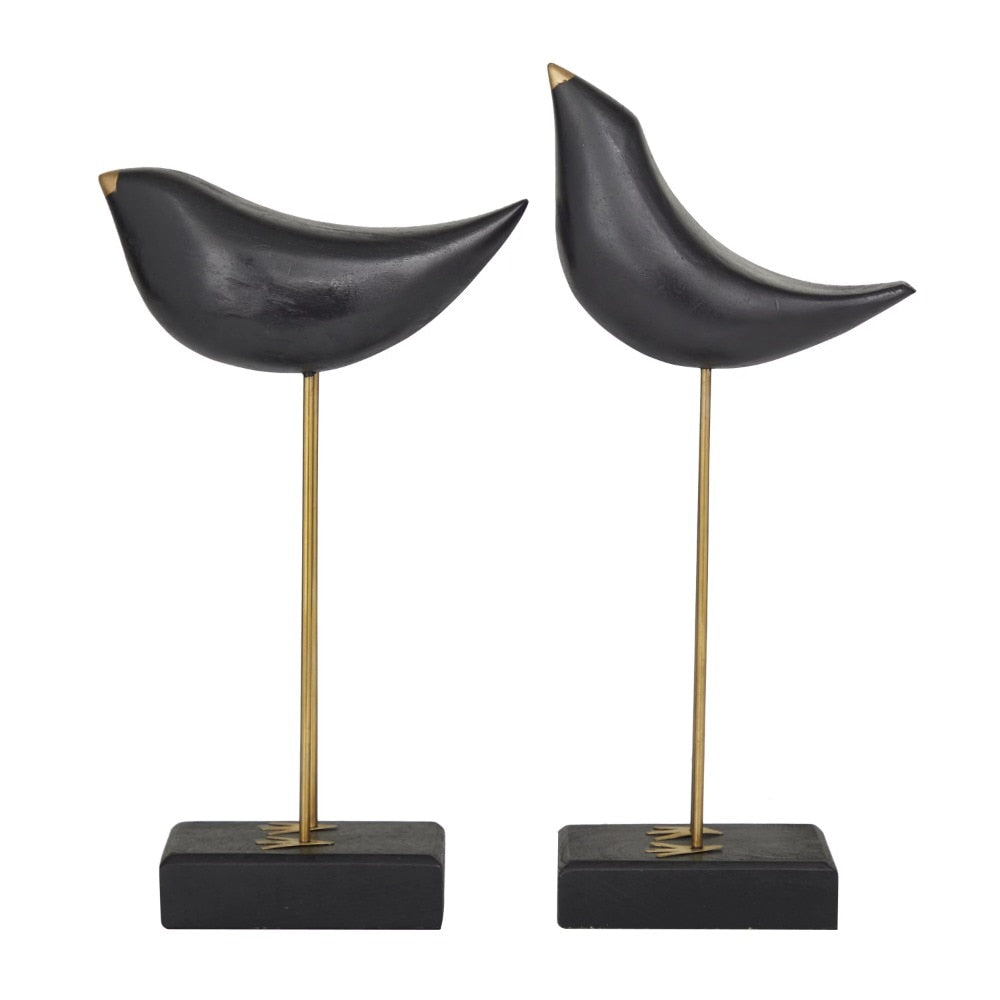 Wood Traditional Wooden Bird with Golden Legs and Beaks Sculptures 3"W x 13"H, image 7