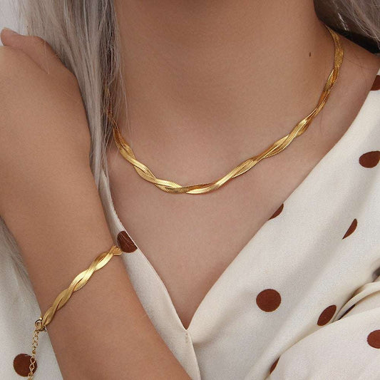 Gold Chain Necklace Bracelets Set Wholesale Stainless Steel Jewelry For Women G image 0